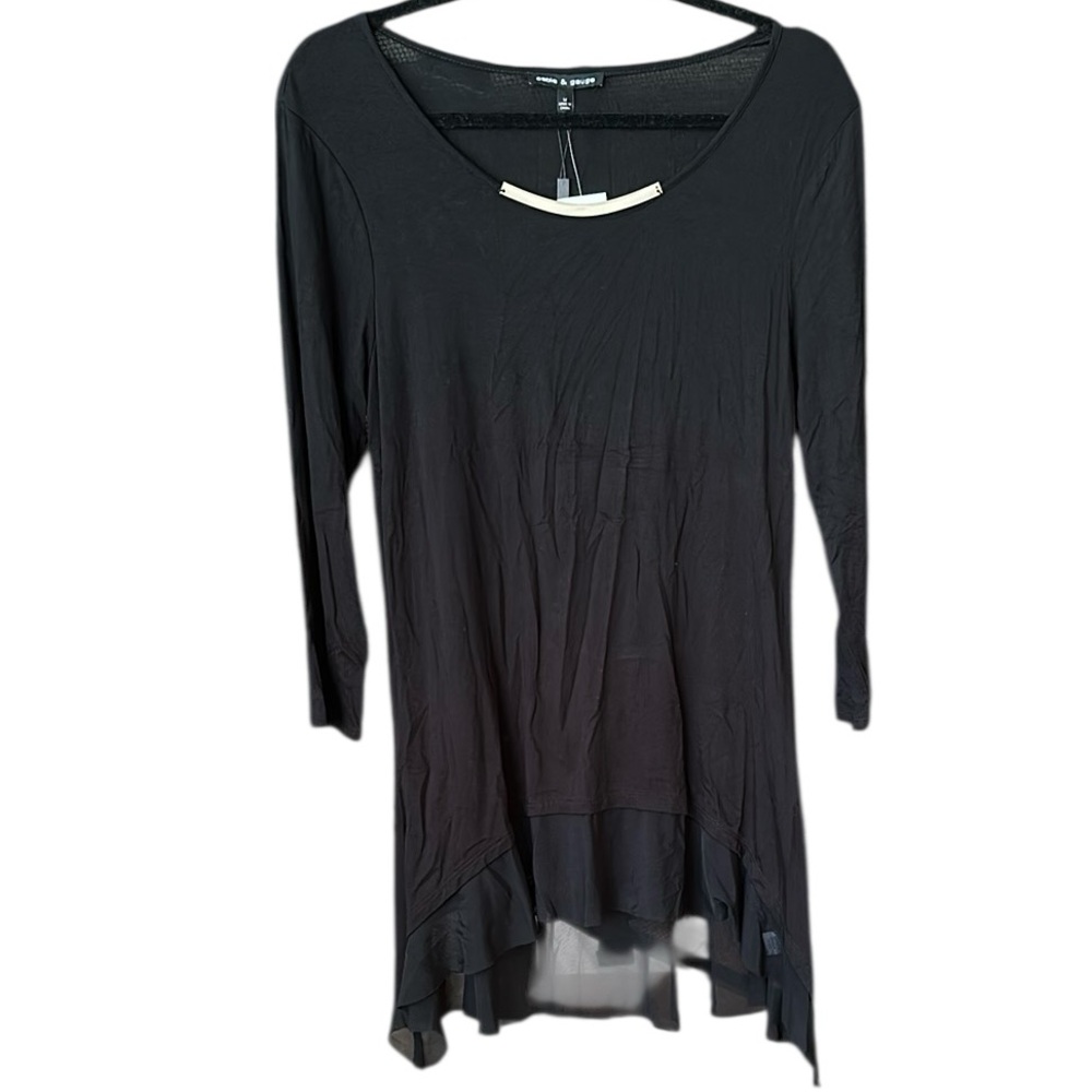 Cable & Gauge Black Asymmetrical 3/4 Sleeve Tunic nwt